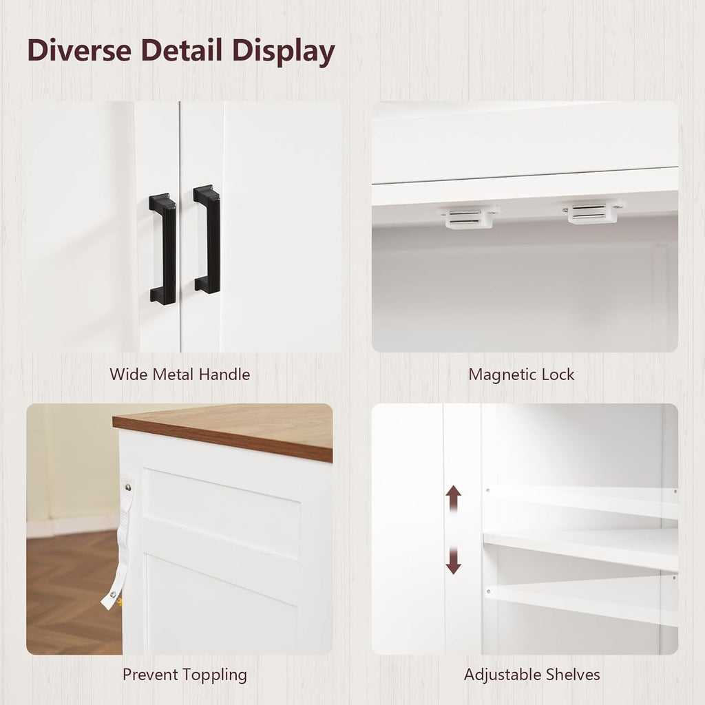 Sideboard Buffet Cabinet with Storage, 55.1" Large Kitchen Storage Sideboard with Drawers & Doors, Modern Wood Farmhouse Coffee Bar Cabinet, Buffet Table for Kitchen, Living Room, White, 55.1INCH