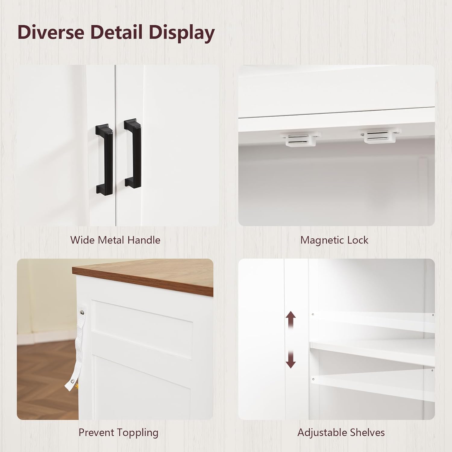 Sideboard Buffet Cabinet with Storage, 55.1" Large Kitchen Storage Sideboard with Drawers & Doors, Modern Wood Farmhouse Coffee Bar Cabinet, Buffet Table for Kitchen, Living Room, White, 55.1INCH
