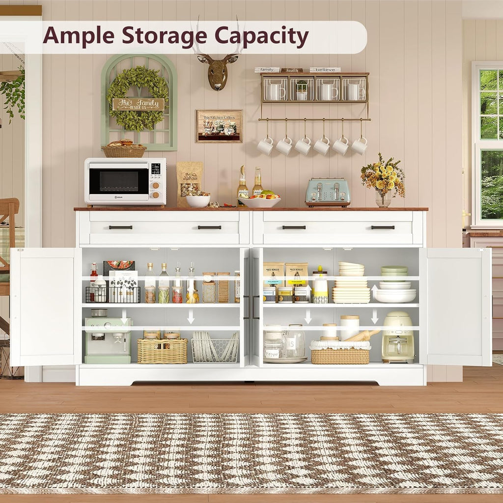 Sideboard Buffet Cabinet with Storage, 55.1" Large Kitchen Storage Sideboard with Drawers & Doors, Modern Wood Farmhouse Coffee Bar Cabinet, Buffet Table for Kitchen, Living Room, White, 55.1INCH