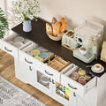 Sideboard Buffet Cabinet with Storage, 55" Kitchen Coffee Bar Cabinet with 3 Drawers & Glass Doors, Farmhouse Sideboard Buffet Table with Adjustable Shelves for Living Room, Dining Room, White